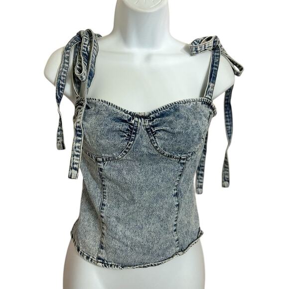 etophe studios Denim Stone Wash Bustier Top Sz Small Cowboy/Western Core Corset - Picture 2 of 8